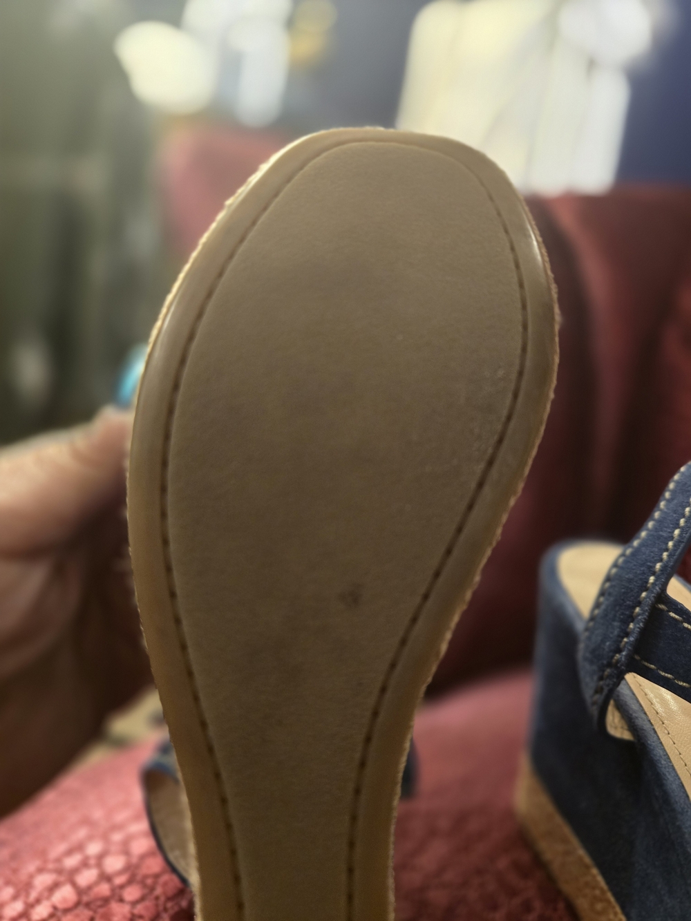 PRADA GENUINE Blue Suede Wedge Sandals with Ankle Strap - Picture 8 of 16